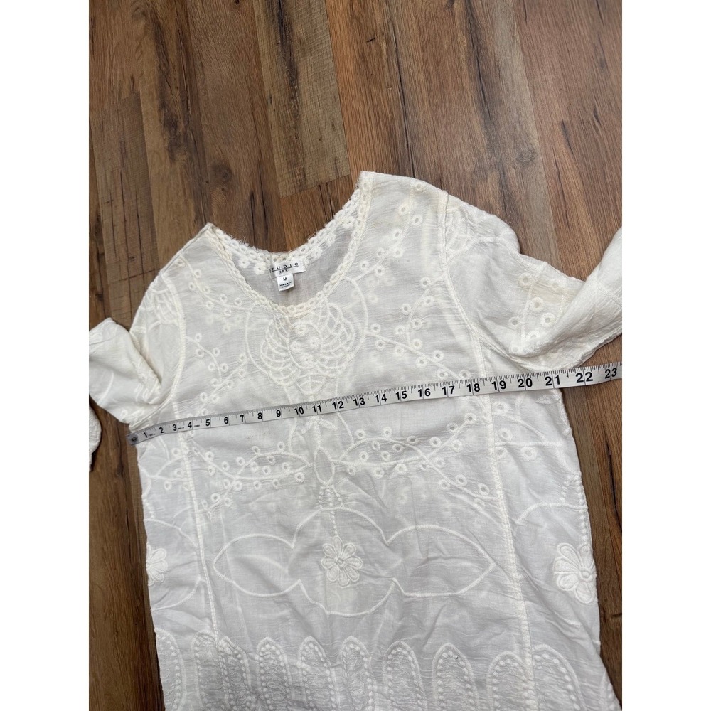 Studio JPR White Embroidered Boho Peasant Top Medium Cotton Gauze Lace - Picture 7 of 8